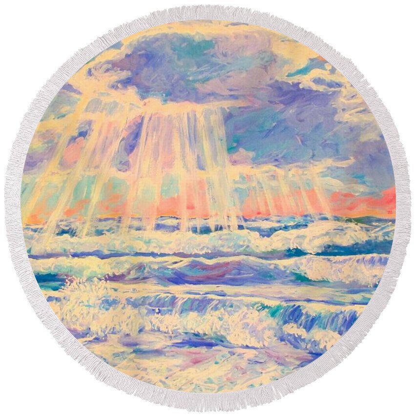 Beach Round Beach Towel featuring the painting Rehoboth Light by Kendall Kessler