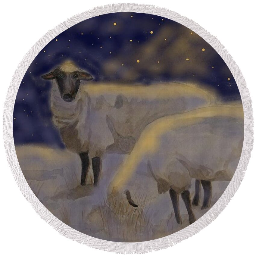 Sheep Round Beach Towel featuring the painting Rejoice by Angela Davies