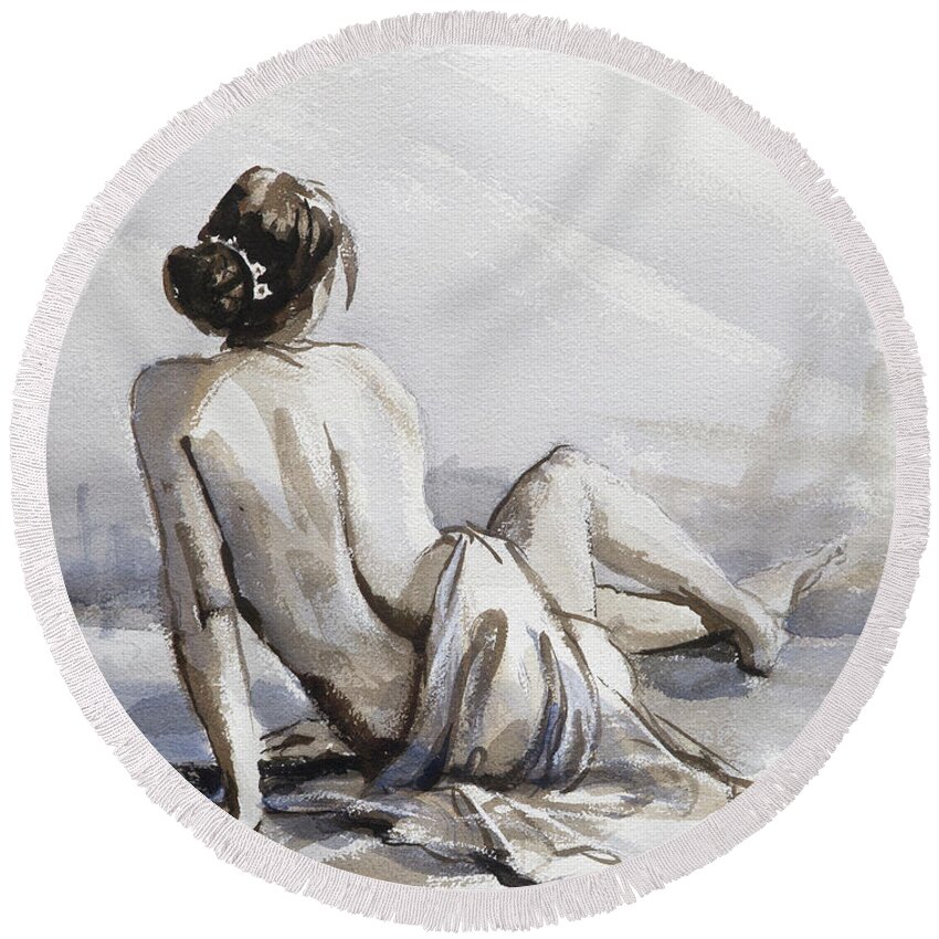 Woman Round Beach Towel featuring the painting Relaxed by Steve Henderson