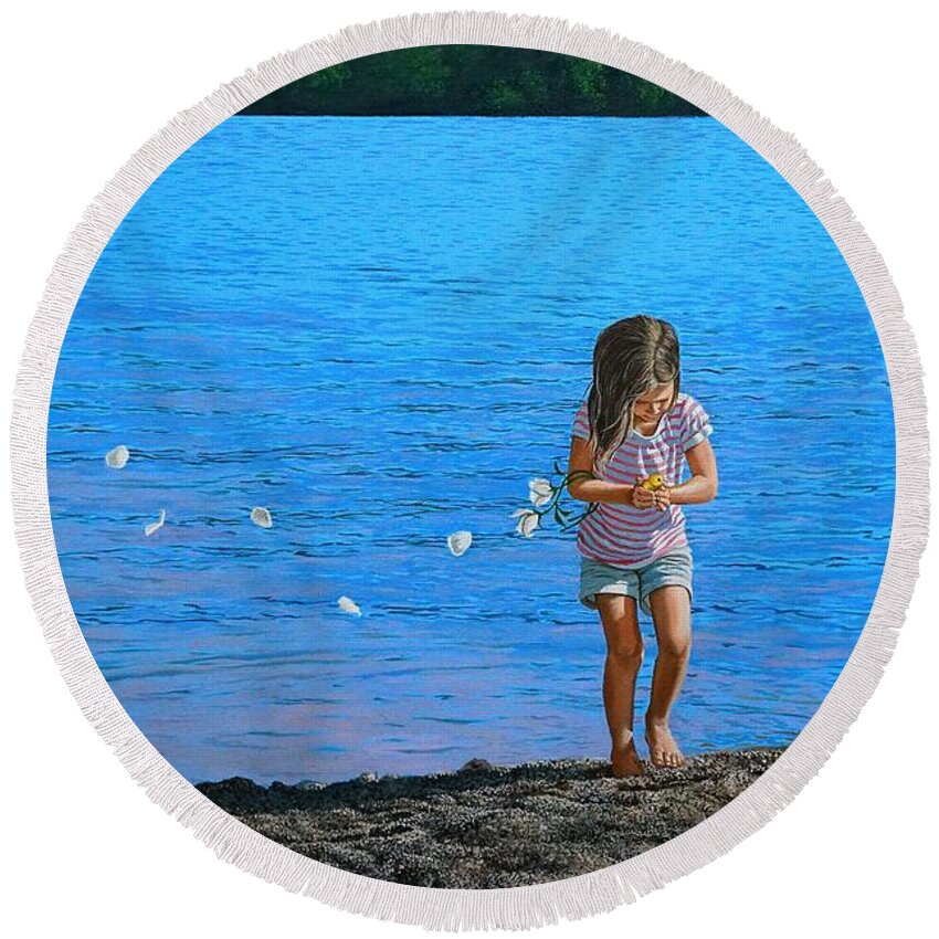 Girl Round Beach Towel featuring the painting Rescuer by Christopher Shellhammer