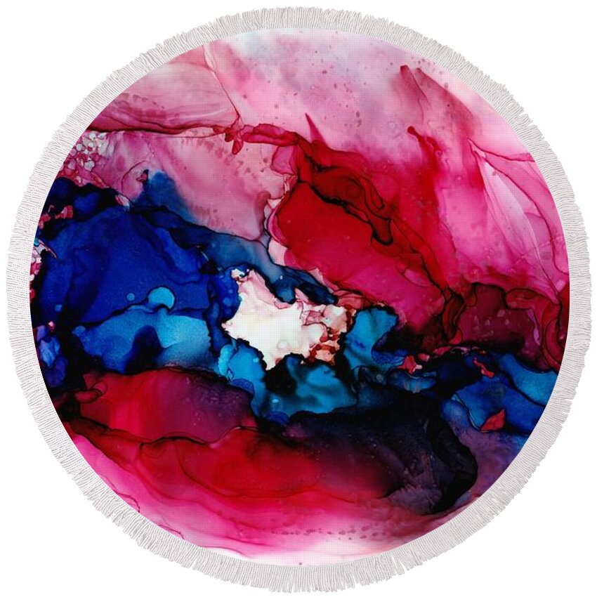 Abstract Round Beach Towel featuring the painting Resolve by Christy Sawyer