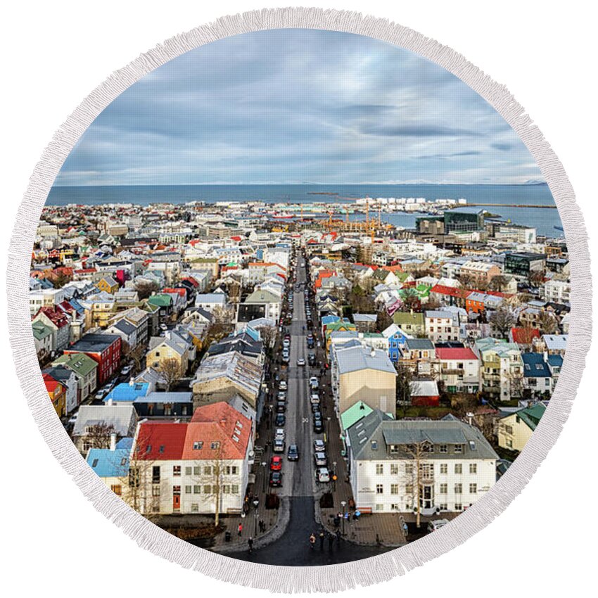 Hallgrimskirkja Round Beach Towel featuring the photograph Reykjavik City 1 by Nigel R Bell