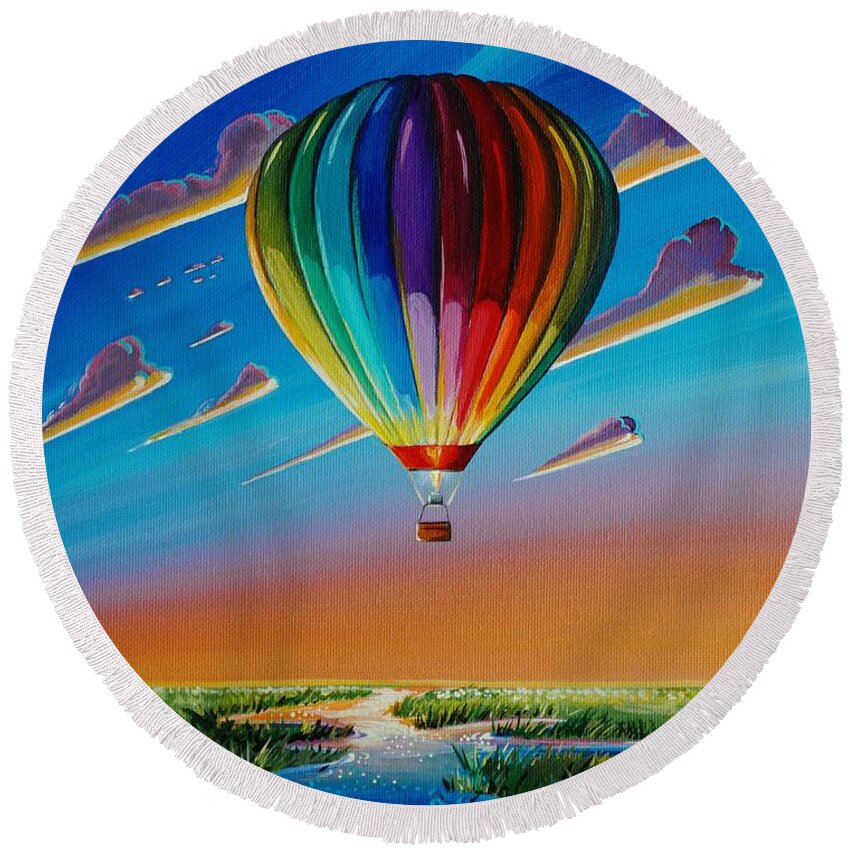 Hot Air Balloon Round Beach Towel featuring the painting Rise And Shine by Cindy Thornton