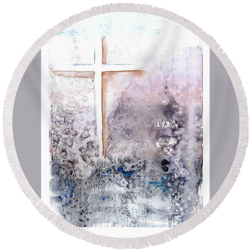 Cross Round Beach Towel featuring the painting Resurrection Hope - Watercolor by Claudette Carlton