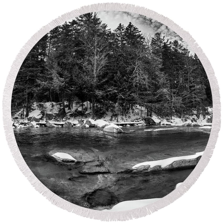 Rocky Gorge N H Round Beach Towel featuring the photograph River Bend, Rocky Gorge 2 N H by Michael Hubley