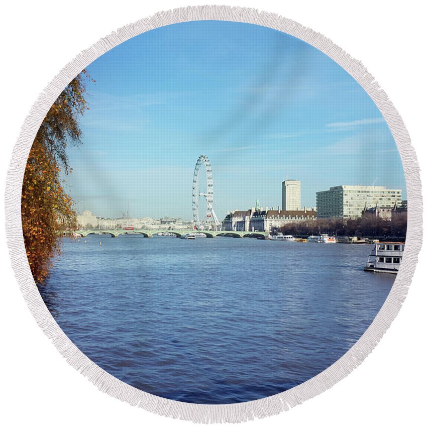 Thames Round Beach Towel featuring the photograph River Thames London by Terri Waters