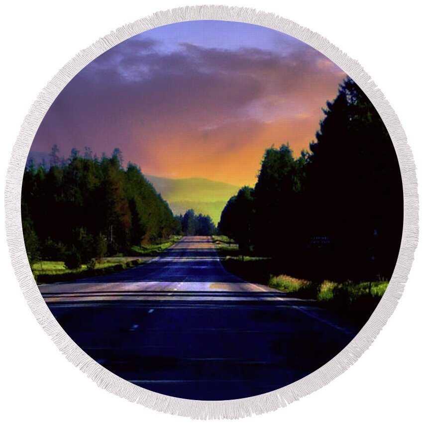 Landscape Round Beach Towel featuring the mixed media Road To Destiny by Melinda Firestone-White