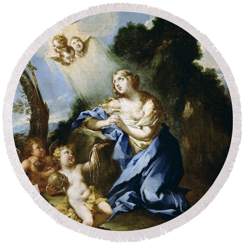 B1019 Round Beach Towel featuring the painting Penitent Magdalene by Michele Rocca