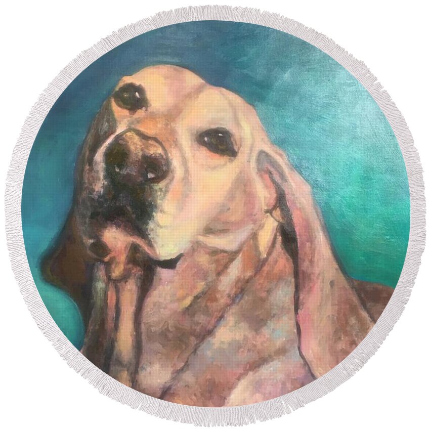 Portrait Dog Lab Round Beach Towel featuring the painting Rocky by Beth Riso