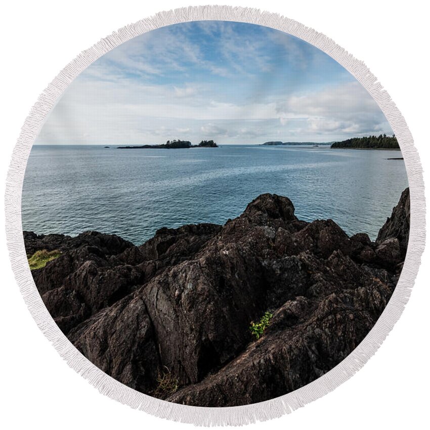 British Columbia Round Beach Towel featuring the photograph Rocky Coastline by Carrie Cole