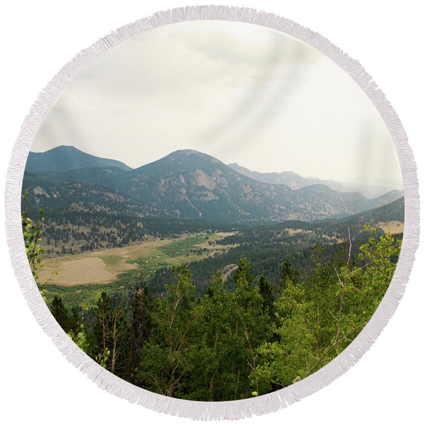Mountain Round Beach Towel featuring the photograph Rocky Mountain Overlook by Nicole Lloyd