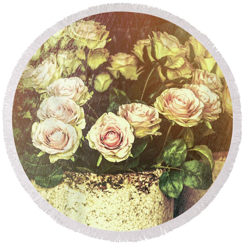 French Round Beach Towel featuring the photograph Romantic French Roses by Garry Gay