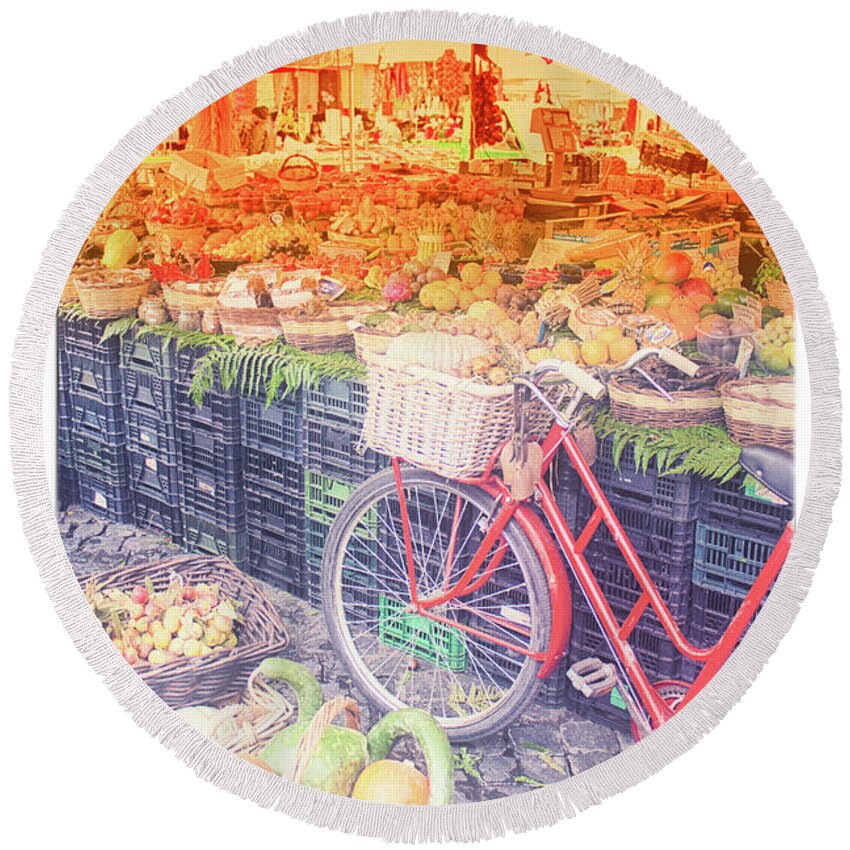 Red Bike Round Beach Towel featuring the photograph Rome 4 by Becqi Sherman