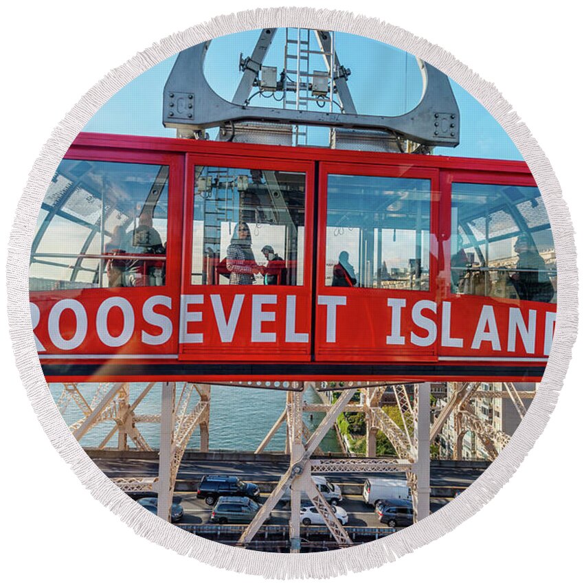 Estock Round Beach Towel featuring the digital art Roosevelt Island Tramway, Nyc by Arcangelo Piai