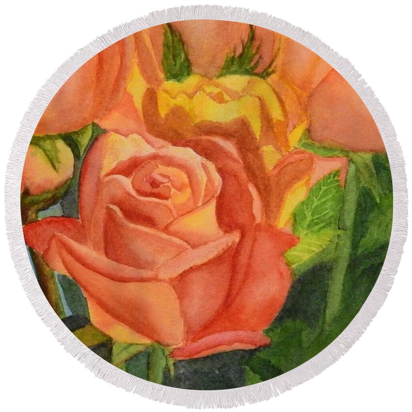 Rose Round Beach Towel featuring the painting Rose by Petra Burgmann