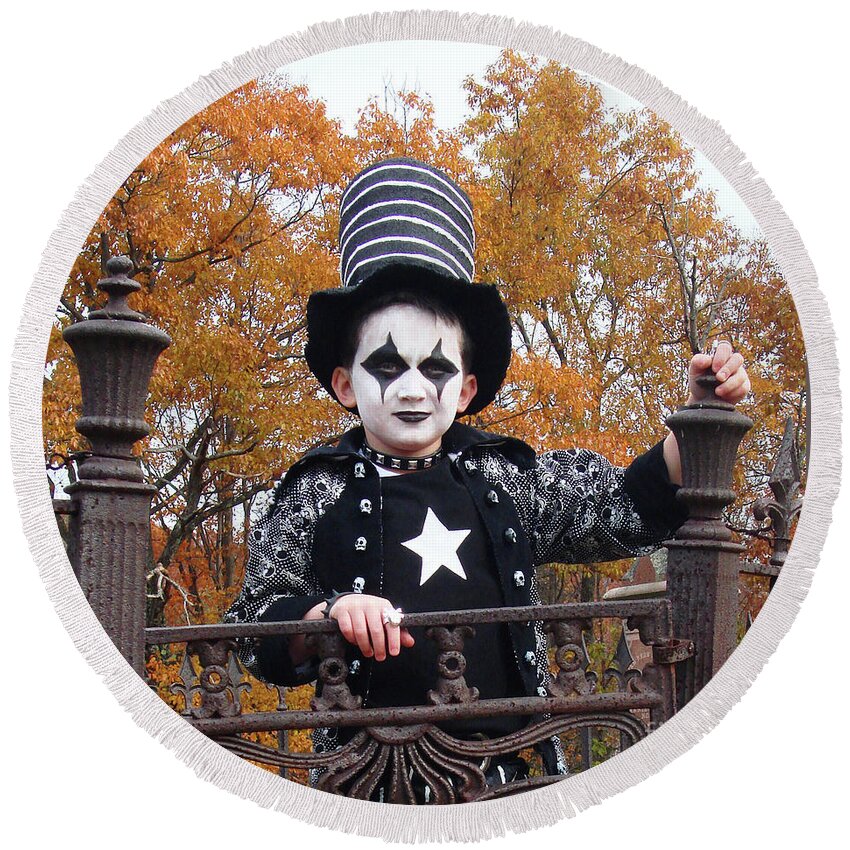 Halloween Round Beach Towel featuring the photograph Rotten Rocker Costume 7 by Amy E Fraser