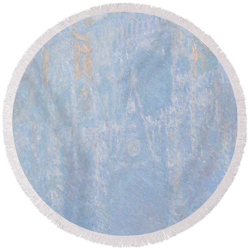 Rouen Cathedral Round Beach Towel featuring the painting Rouen Cathedral, Portal, Morning Fog by Claude Monet