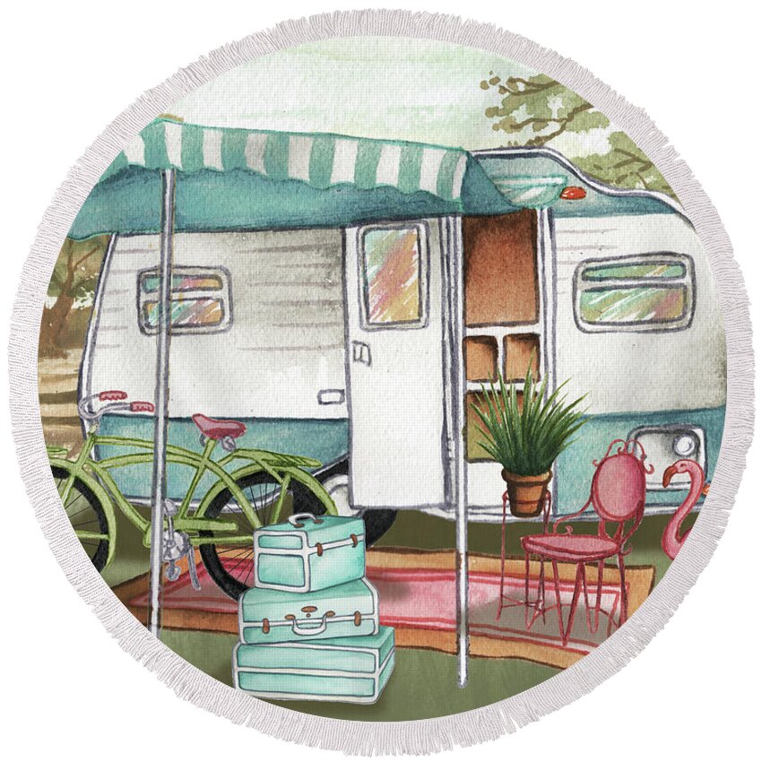 Roughing Round Beach Towel featuring the mixed media Roughing It II by Elizabeth Medley