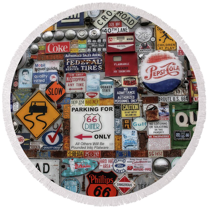 Route 66 Round Beach Towel featuring the photograph Route 66 Signs by Lynn Sprowl