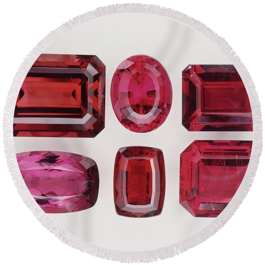 Beauty Round Beach Towel featuring the photograph Rubellite Gems by Joel E. Arem