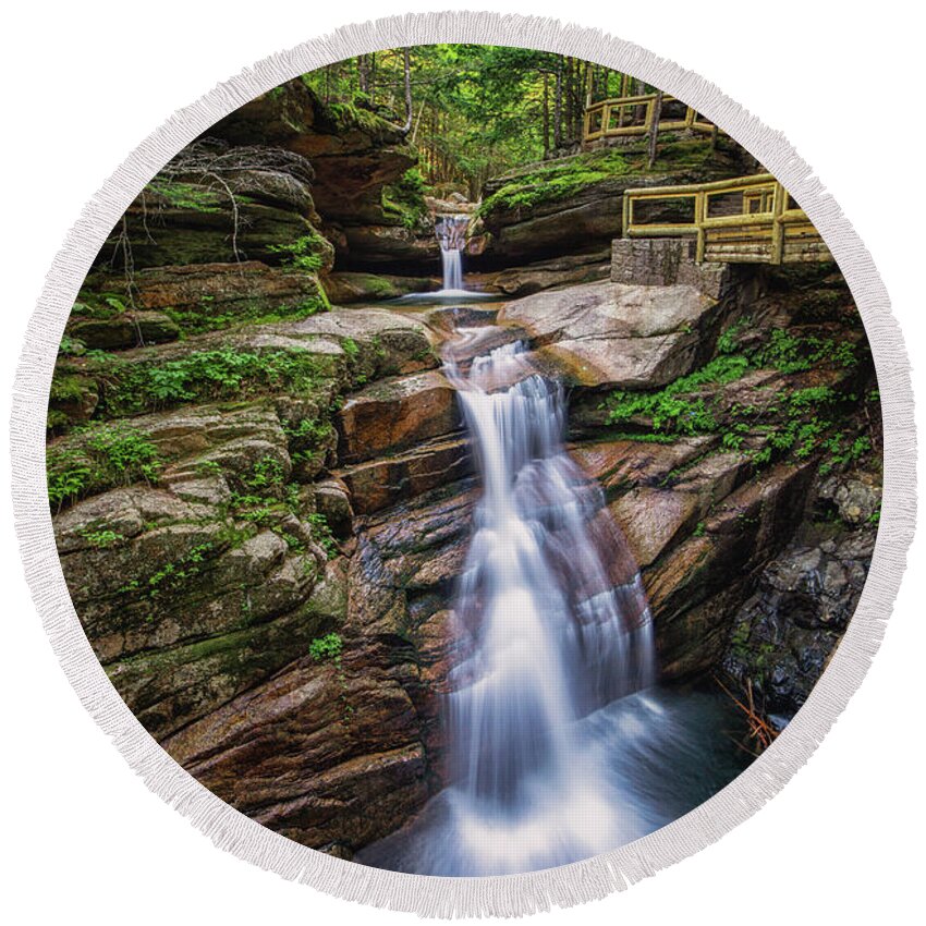 New Hampshire Round Beach Towel featuring the photograph Sabbaday Falls by Robert Clifford