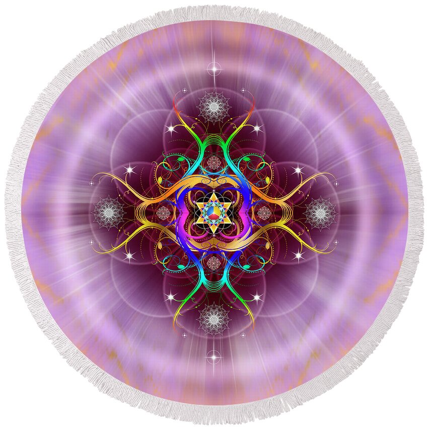 Endre Round Beach Towel featuring the digital art Sacred Geometry 757 by Endre Balogh