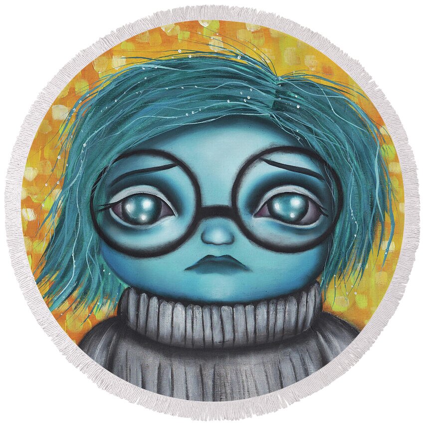 Sadness Round Beach Towel featuring the painting Sadness by Abril Andrade