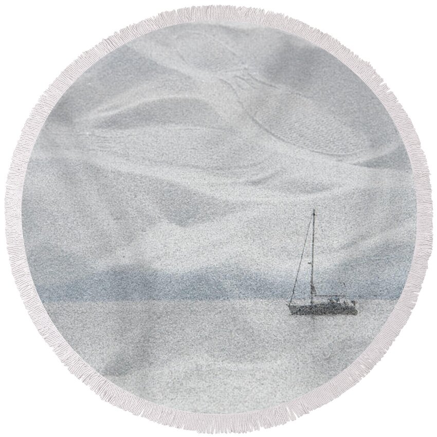 Sailboat Round Beach Towel featuring the photograph Sailboat in the Sand by Kathy Paynter
