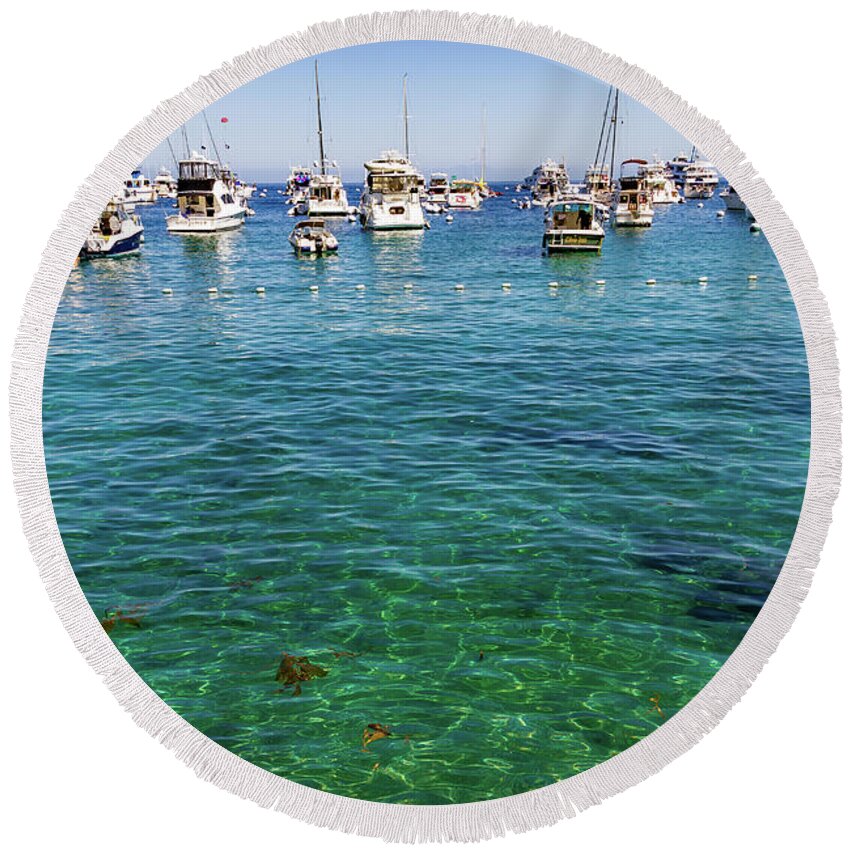 Catalina Round Beach Towel featuring the photograph Sailboats on the Horizon by Roslyn Wilkins