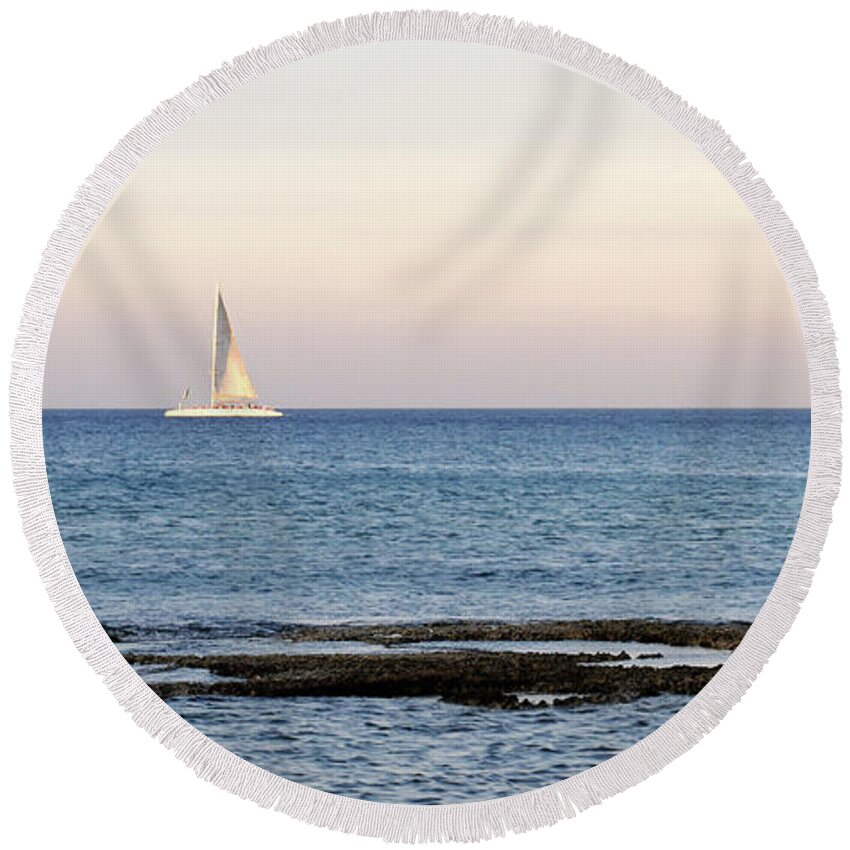 Sea Round Beach Towel featuring the photograph Sailing boat in the Calm Ocean by Michalakis Ppalis