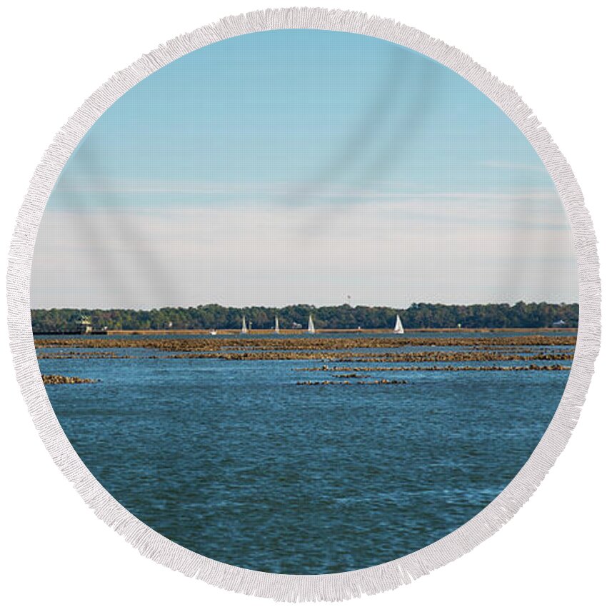 Sailing Round Beach Towel featuring the photograph Sailing Off Windmill Harbor by Dennis Schmidt