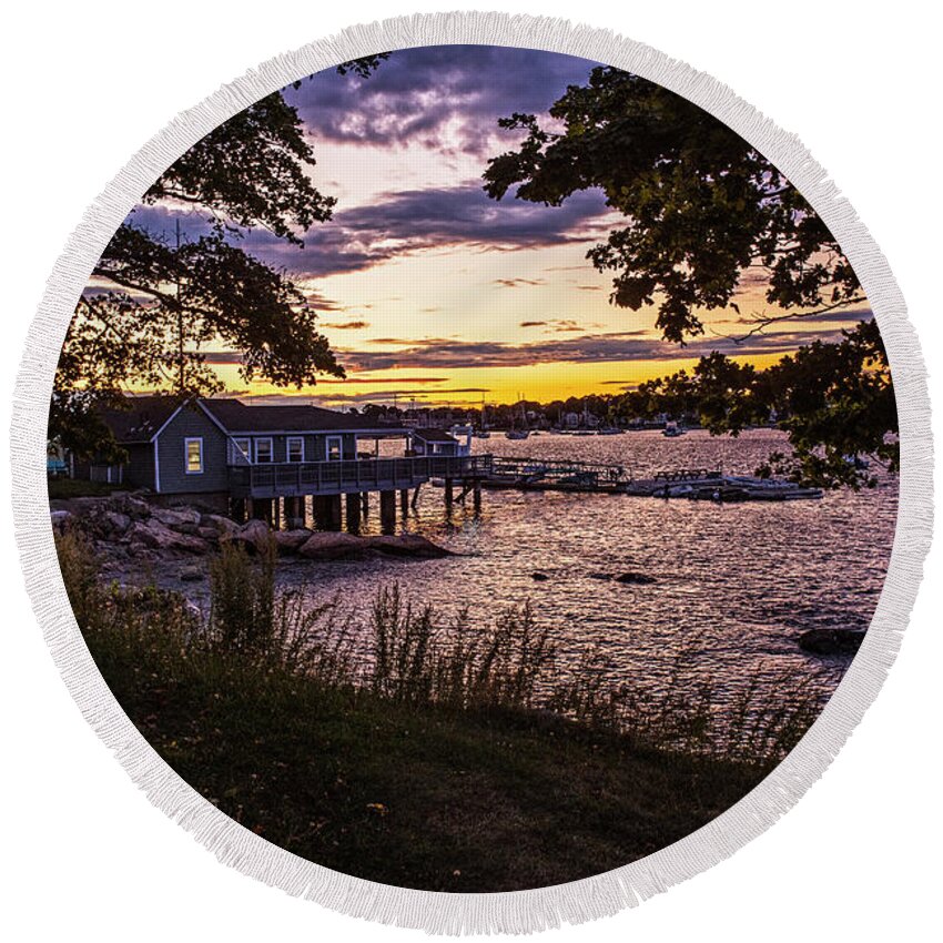Salem Round Beach Towel featuring the photograph Salem Willows Yacht Club Sunset Salem MA by Toby McGuire