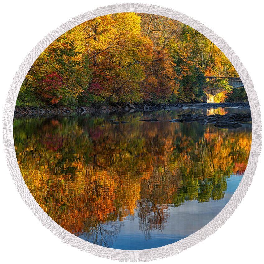 Reflection Round Beach Towel featuring the photograph Salmon River Reflections by Rod Best