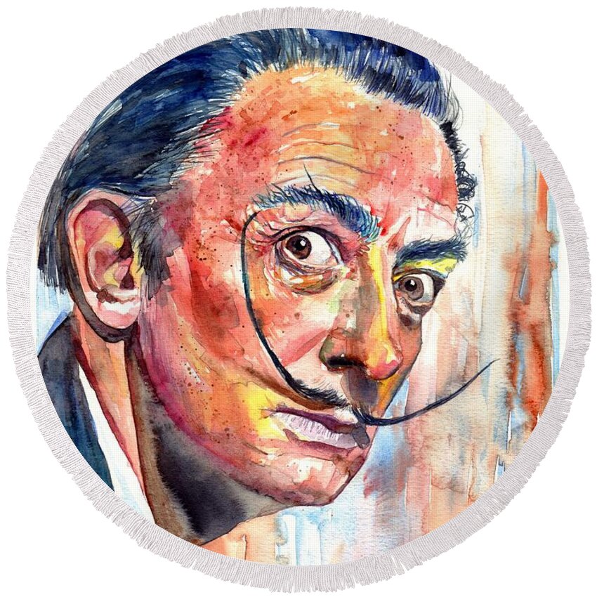 Salvador Round Beach Towel featuring the painting Salvador Dali portrait by Suzann Sines
