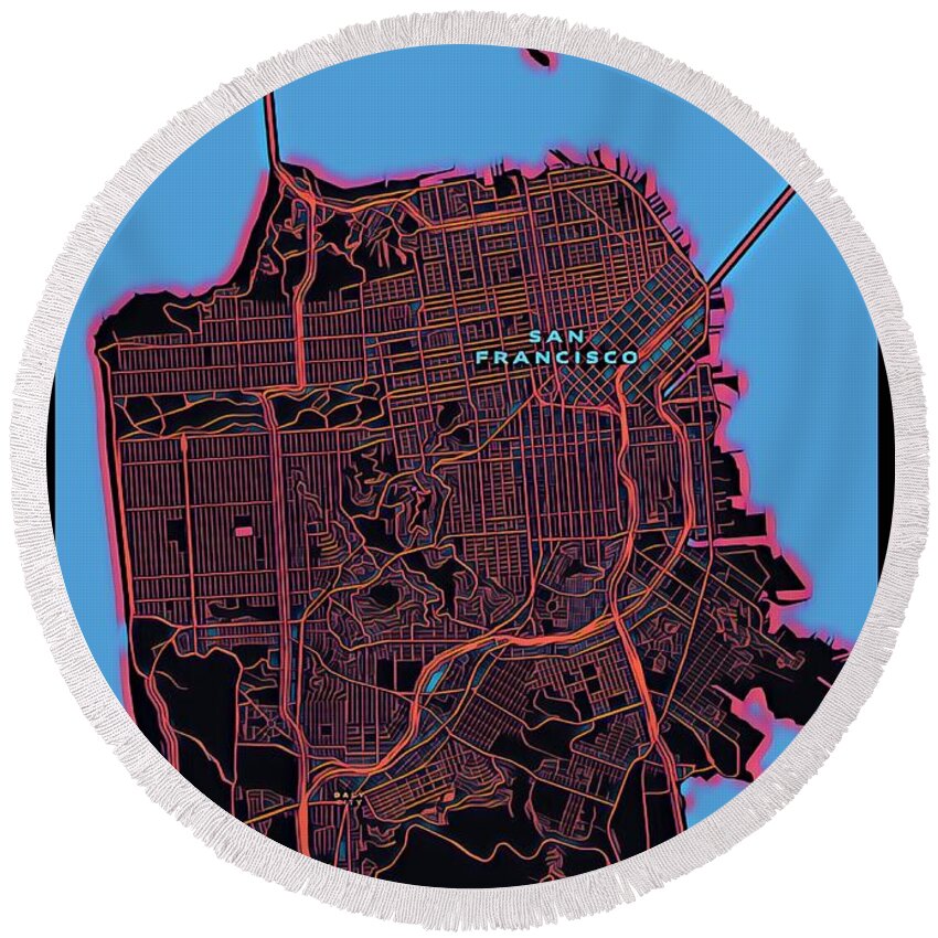 San Francisco Round Beach Towel featuring the digital art San Francisco City Map by HELGE Art Gallery
