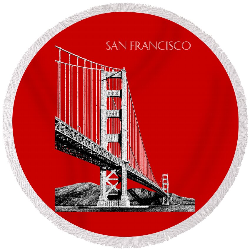 Architecture Round Beach Towel featuring the digital art San Francisco Skyline Golden Gate Bridge 2 - Slate Blue by DB Artist