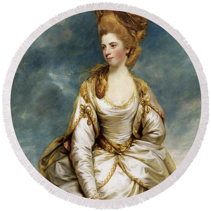Sarah Campbell Round Beach Towel featuring the painting Sarah Campbell by Joshua Reynolds by Rolando Burbon