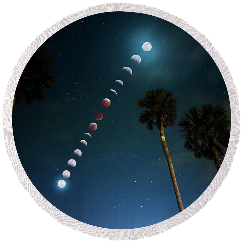 Moon Round Beach Towel featuring the photograph Satellite Sky by Mark Andrew Thomas
