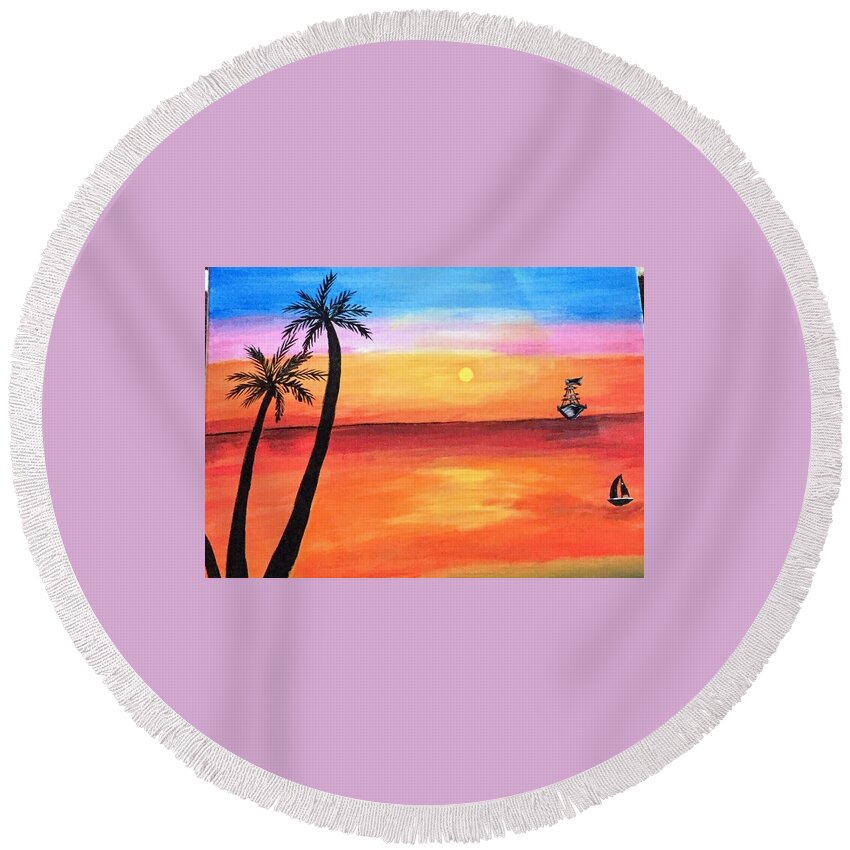 Canvas Round Beach Towel featuring the painting Scenary by Aswini Moraikat Surendran