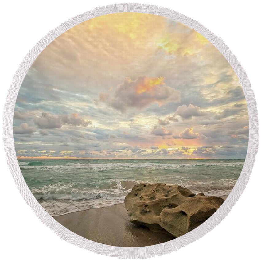 Seascape Round Beach Towel featuring the photograph Sea and Sky by Steve DaPonte