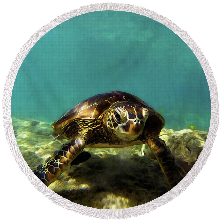 Sea Turtle Round Beach Towel featuring the digital art Sea Turtle by Anthony Jones