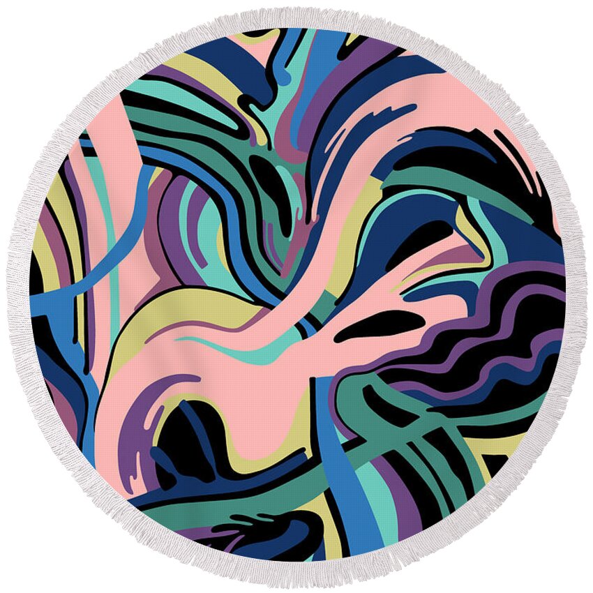 Abstract Round Beach Towel featuring the painting Sedona by Nikita Coulombe