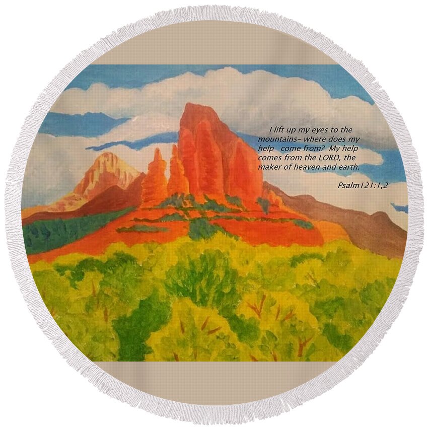 Sedona Round Beach Towel featuring the painting Sedona Spring Psalm by Margaret Crusoe