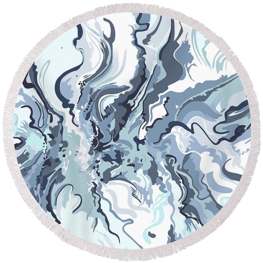 Abstract Round Beach Towel featuring the painting Self Portrait I in blue by Nikita Coulombe
