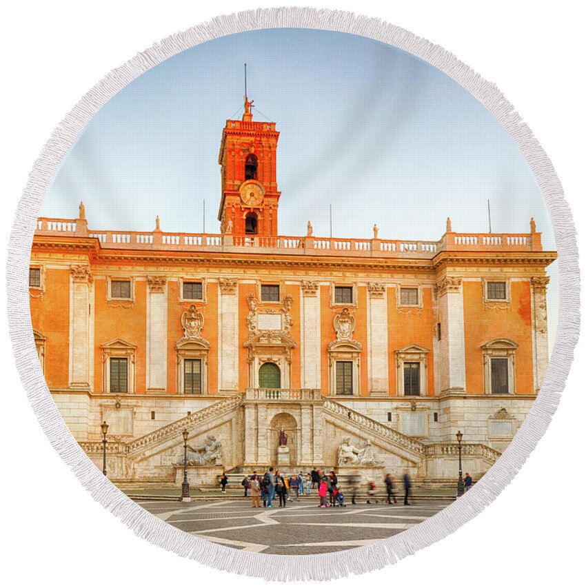 Italy Round Beach Towel featuring the photograph Senatorial palace and bell tower by Vivida Photo PC