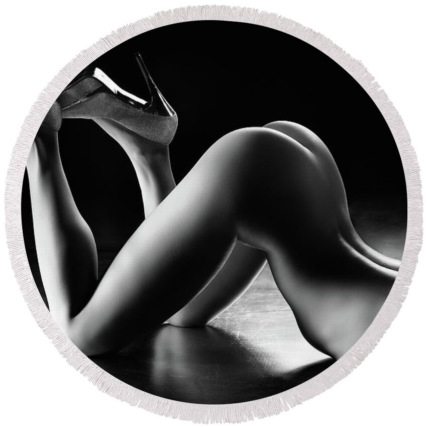 Woman Round Beach Towel featuring the photograph Sensual nude body curves by Johan Swanepoel