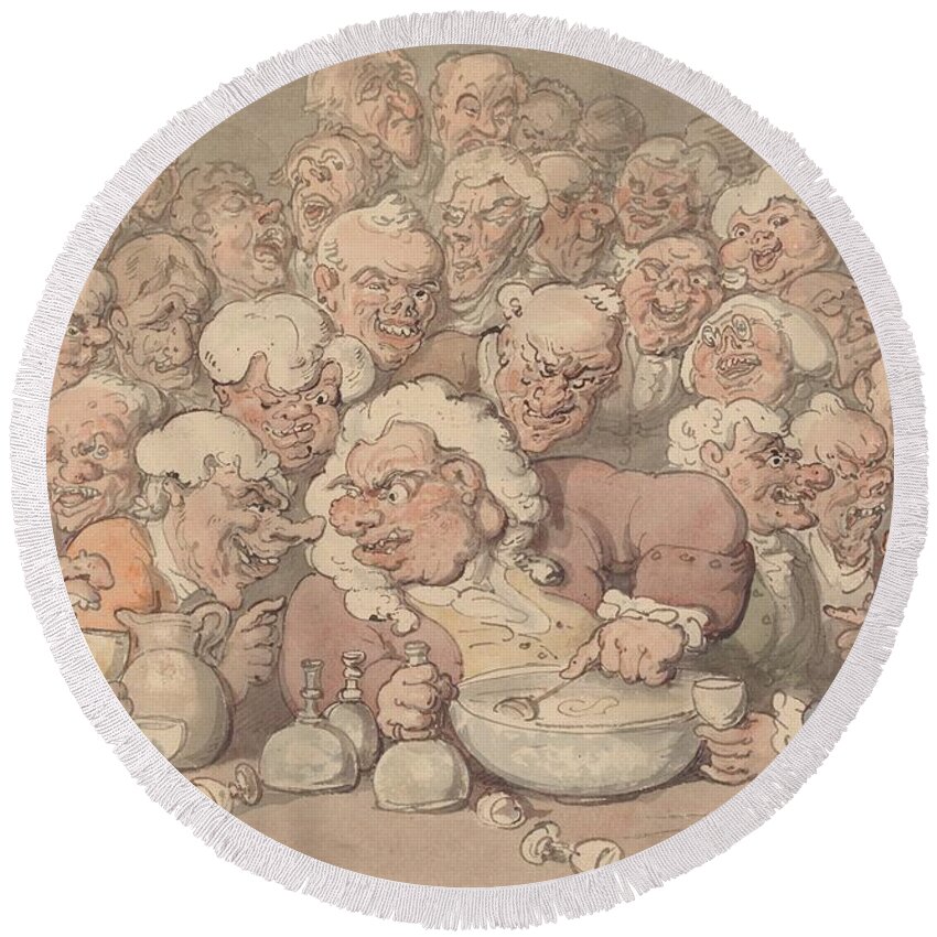 19th Century Art Round Beach Towel featuring the drawing Serving Punch by Thomas Rowlandson
