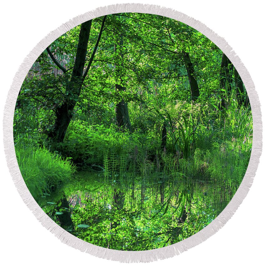 Spreewald Round Beach Towel featuring the photograph Shades of green in the Spreewald by Sun Travels