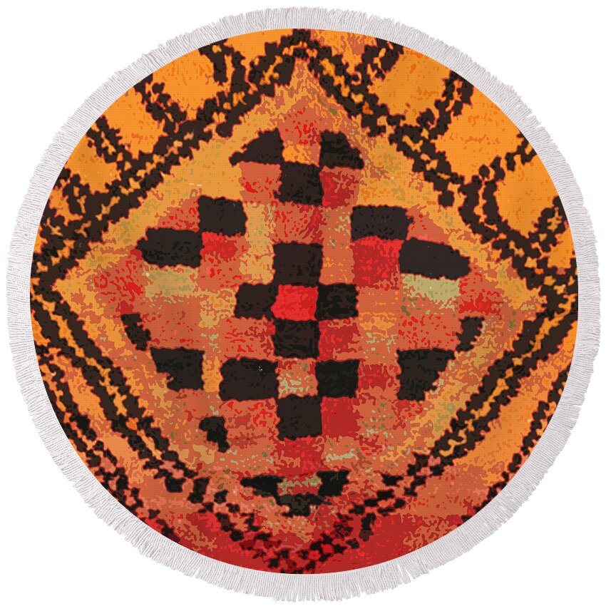 Shaman Badge Round Beach Towel featuring the digital art Shaman Tribal Badge by Vagabond Folk Art - Virginia Vivier