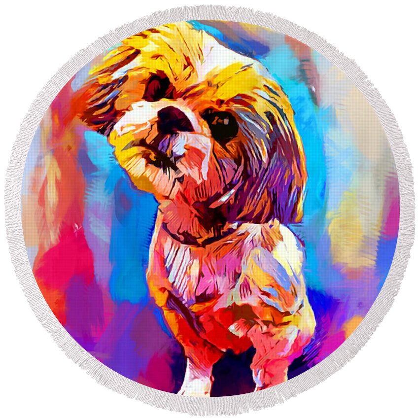 Shih Tzu Round Beach Towel featuring the painting Shih Tzu 4 by Chris Butler